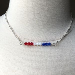 NEW! Red White & Blue Swarovski Crystal Choker Necklace 15" Long + 3" Extender